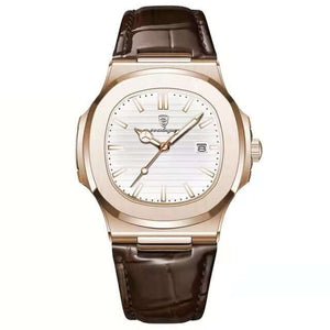 montre Regalia quartz acier inoxydable avec boîtier en acier et bracelet en cuir marron.