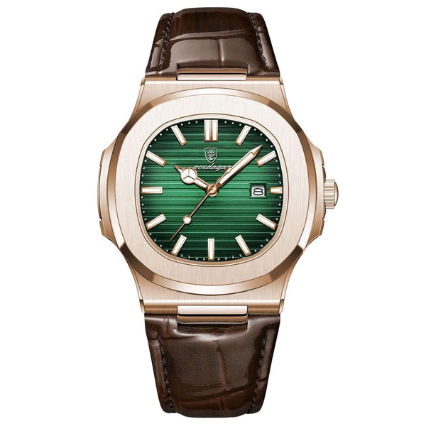 montre Regalia quartz acier inoxydable avec cadran vert et bracelet en cuir marron